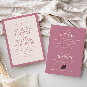 Clásico Rosa Elegante Invitación de Boda Doble Car