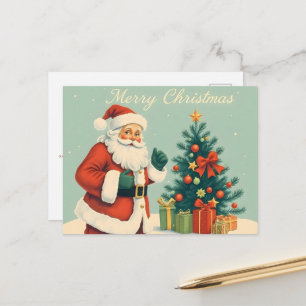 Clásico Santa Claus con postal de árbol de Navidad