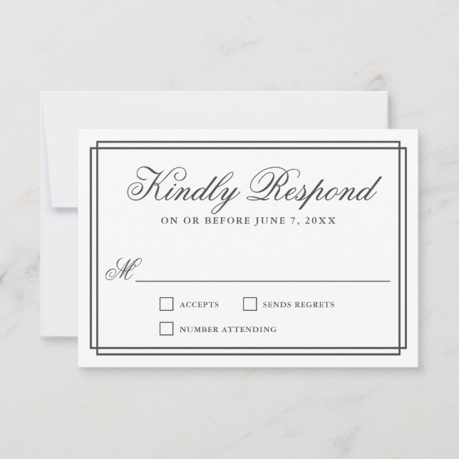 Clásico Sencillo Elegante Boda de Marco RSVP (Anverso)