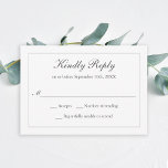Clásico Sencillo Elegante Boda RSVP<br><div class="desc">Sencilla y elegante, esta clásica tarjeta RSVP de boda tiene un delgado borde de línea plateada sobre un fondo blanco liso. Personalice la fecha de RSVP con la fecha de respuesta requerida. También puede editar el color de fondo según el color elegido. Si decide editar el color de fondo, asegúrese...</div>
