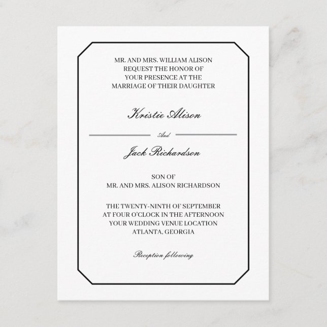 Clásico Simple Elegante Invitación a la boda forma (Anverso)