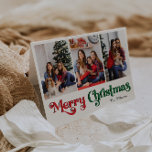 Clásico Simple Feliz Navidad Doblado Tres Foto<br><div class="desc">Celebre la temporada con esta única y clásica tarjeta de vacaciones de Feliz Navidad doblada con tres fotos con un toque de encanto vintage. El diseño minimalista muestra una elegante paleta de colores rojo y verde que evoca el espíritu acogedor del invierno. Su atractivo moderno y divertido, junto con la...</div>