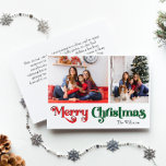 Clásico Simple Feliz Navidad Dos Fotos<br><div class="desc">Celebre la temporada con esta exclusiva y clásica tarjeta navideña de dos fotos con un toque de encanto vintage. El diseño minimalista muestra una elegante paleta de colores rojo y verde que evoca el espíritu acogedor del invierno. Su atractivo moderno y divertido, junto con la redacción tradicional, crea un equilibrio...</div>