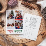 Clásico Simple Feliz Navidad Vertical Cuatro Foto<br><div class="desc">Celebre la temporada con esta única y clásica tarjeta postal de cuatro festividades de Navidad vertical de Feliz Navidad con un toque de encanto vintage. El diseño minimalista muestra una elegante paleta de colores rojo y verde que evoca el espíritu acogedor del invierno. Su atractivo moderno y divertido, junto con...</div>