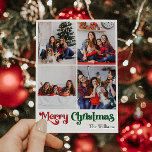 Clásico Simple Feliz Navidad Vertical Cuatro Foto<br><div class="desc">Celebre la temporada con esta exclusiva y clásica tarjeta de vacaciones de navidad vertical de cuatro fotos con un toque de encanto vintage. El diseño minimalista muestra una elegante paleta de colores rojo y verde que evoca el espíritu acogedor del invierno. Su atractivo moderno y divertido, junto con la redacción...</div>