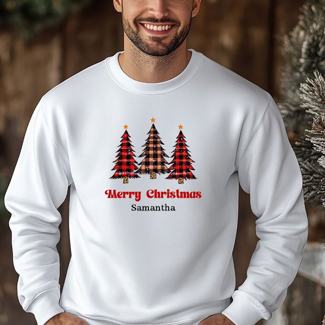 Clásico Suéter Navideño de Árbol de Cuadros (Classic Plaid Tree Christmas Pullover Holiday Outfit)