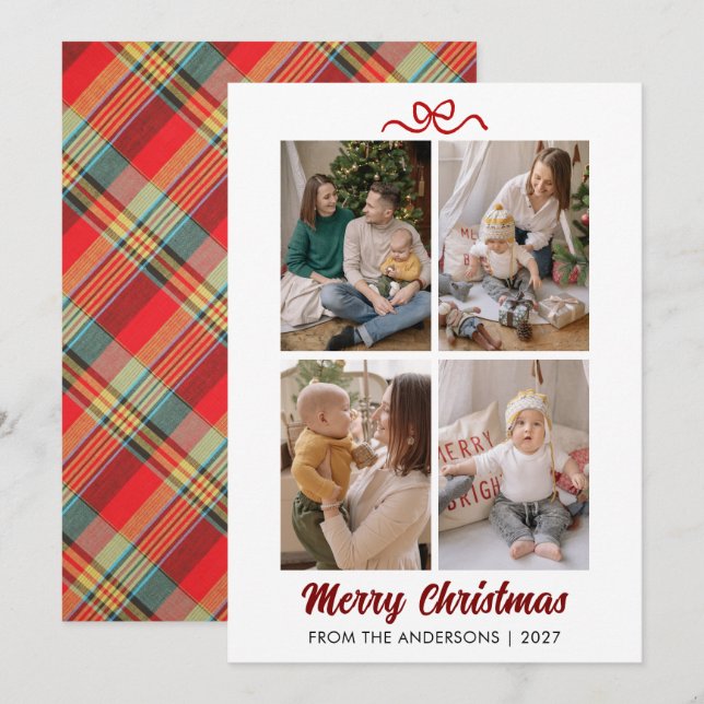 Clásico Tartán de Cuadro Rojo Navidad Letra a Mano (Anverso / Reverso)