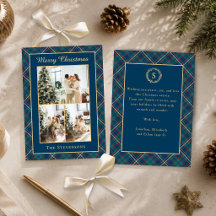 Clásico Tartán de Cuadros Azules Navidad Multi Fot