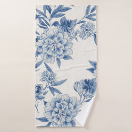 Clásico Toile Floral Azul Patrón Acuarela Blanco