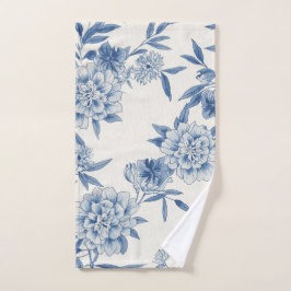 Clásico Toile Floral Azul Patrón Acuarela Blanco