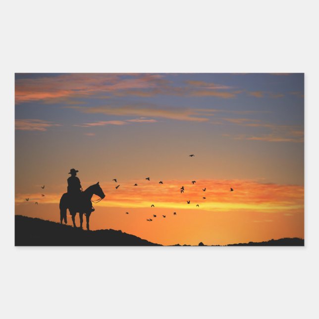 Clásico Vaquero en el Pegatina del atardecer (Anverso)