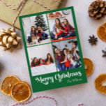 Clásico Verde Feliz Navidad Vertical Cuatro Foto<br><div class="desc">Celebre la temporada con esta única y clásica tarjeta postal de vacaciones verde de Feliz Navidad vertical de cuatro fotos con un toque de encanto vintage. El diseño minimalista muestra una elegante paleta de colores verde y blanco que evoca el espíritu acogedor del invierno. Su atractivo moderno y divertido, junto...</div>
