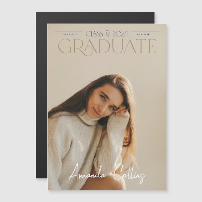 Clásico y Elegante Imán Grad Fotográfico Titular (Anverso/Reverso)