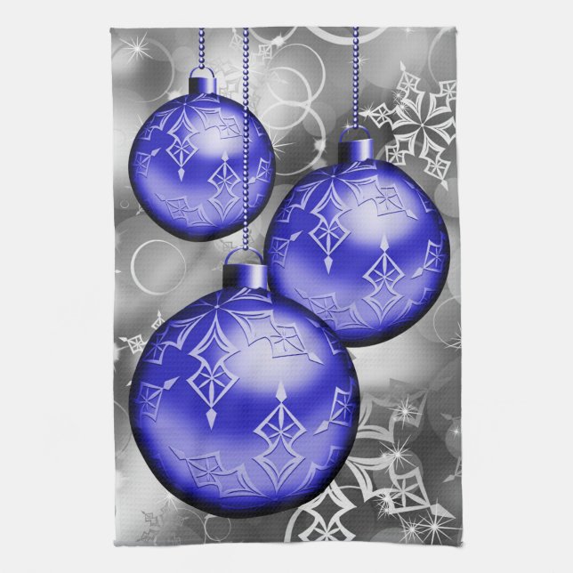 Clásicos Navidades toalla de cocina gris de plata  (Vertical)