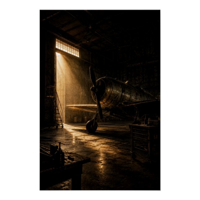 Classic Aviation Hangar Golden Light Poster (Anverso)
