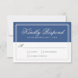 Classic Blue Simple Elegant Frame Wedding RSVP