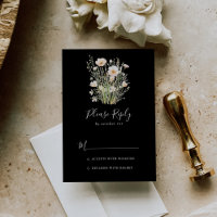 Classic Boho Rubor Wildflower Black Wedding RSVP