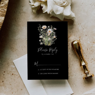 Classic Boho Rubor Wildflower Black Wedding RSVP
