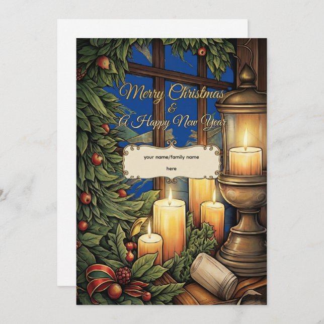 Classic Candlelight Personalized Christmas Card   (Anverso / Reverso)