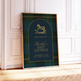 Classic Dark Green Plaid Baby Shower Welcome Sign