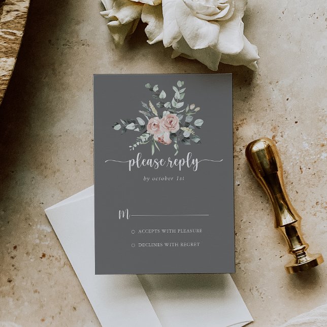 Classic Dusty Rosa Rosa Floral Boda Gris RSVP (Subido por el creador)