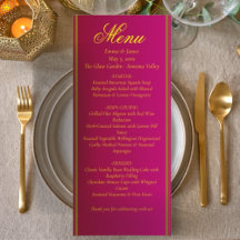Classic & Elegant Red and Gold Wedding Menu Card
