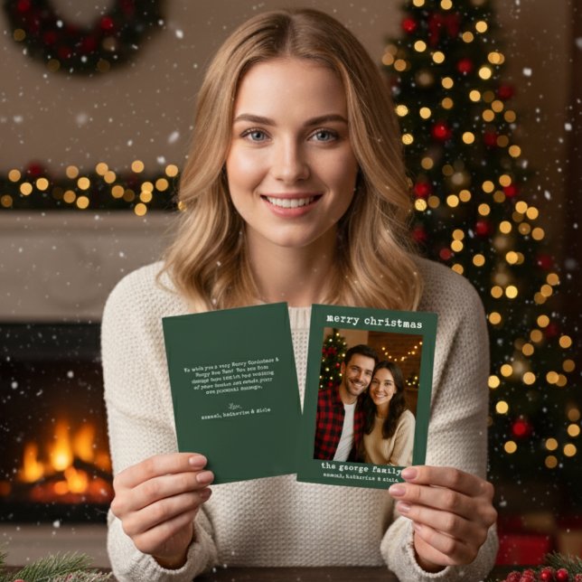 Classic Green Festive Photo Collage Christmas Card (Subido por el creador)