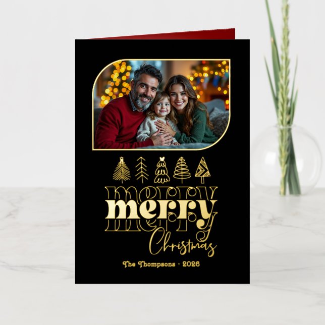 Classic Luxe Hand Drawn Merry Christmas Photo (Anverso)