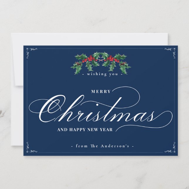Classic Merry Christmas Happy New Year Blue Card (Anverso)