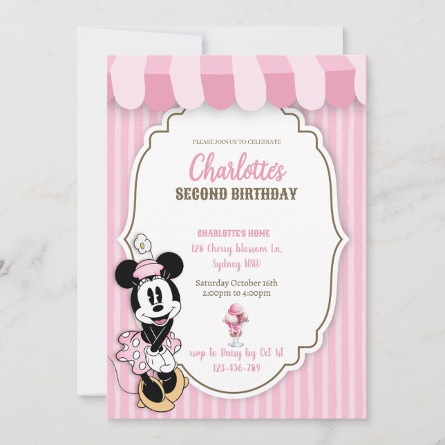 Classic Minnie ice cream shop invitation  (Anverso)