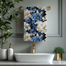 Classic Navy Blue Ivory Gold Floral Towel