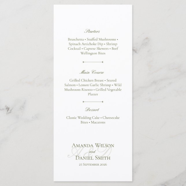 Classic Olive Wedding Menu (Anverso)