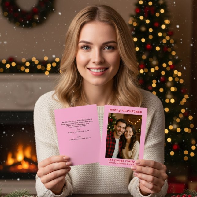 Classic Pink Festive Photo Collage Christmas Card (Subido por el creador)