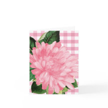 Classic Pink Flower Gingham Patten  Note Card