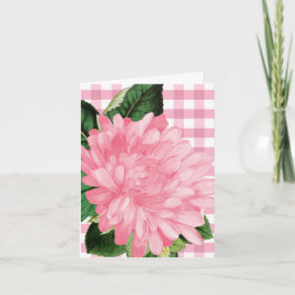 Classic Pink Flower Gingham Patten  Note Card
