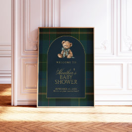 Classic Plaid Teddy Bear Baby Shower Welcome Sign
