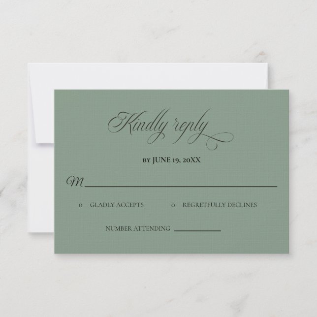 Classic Sage Green Wedding RSVP card (Anverso)