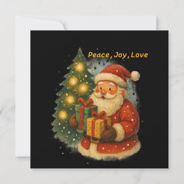 Classic Santa Under the Tree  Flat Christmas Card (Anverso)