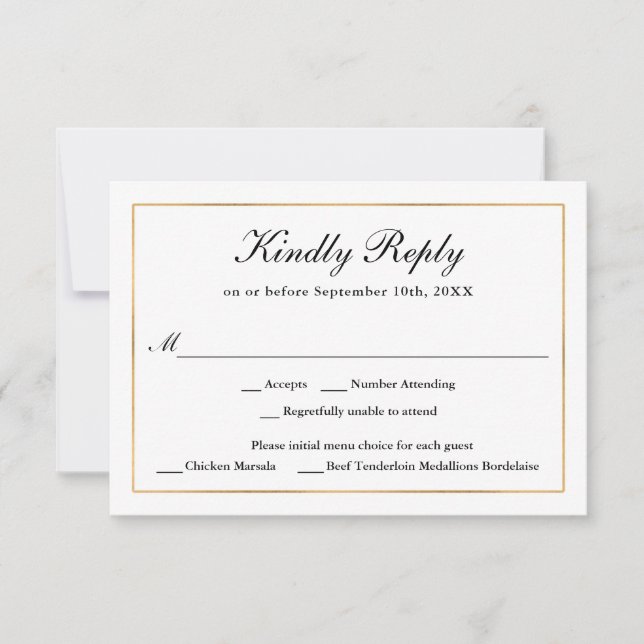 Classic Simple Elegance Gold RSVP con opción de me (Anverso)