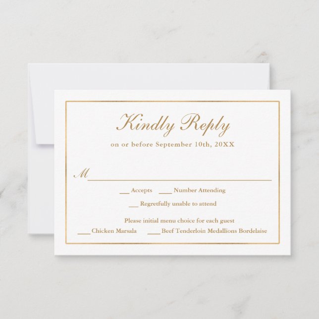 Classic Simple Elegance Gold RSVP con opción de me (Anverso)