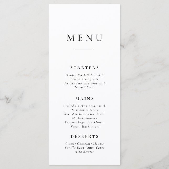 Classic Simple Wedding Menu Card (Anverso)