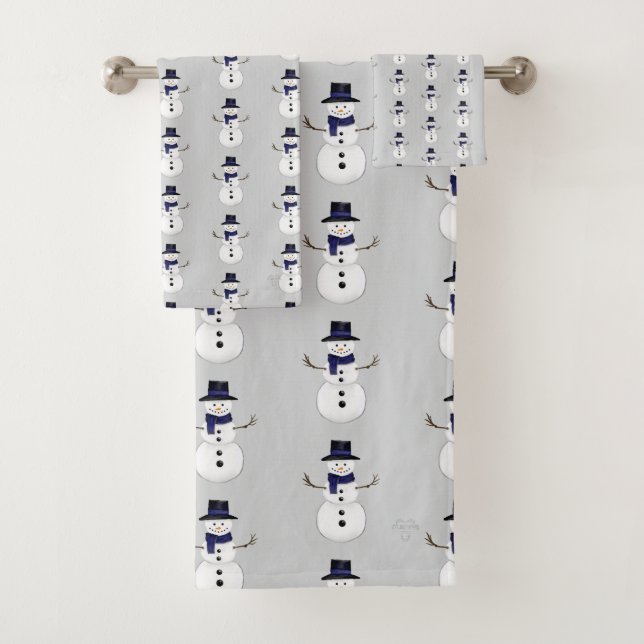 Classic Snowman with Dark Blue Scarf Art Bath Set (In situ)