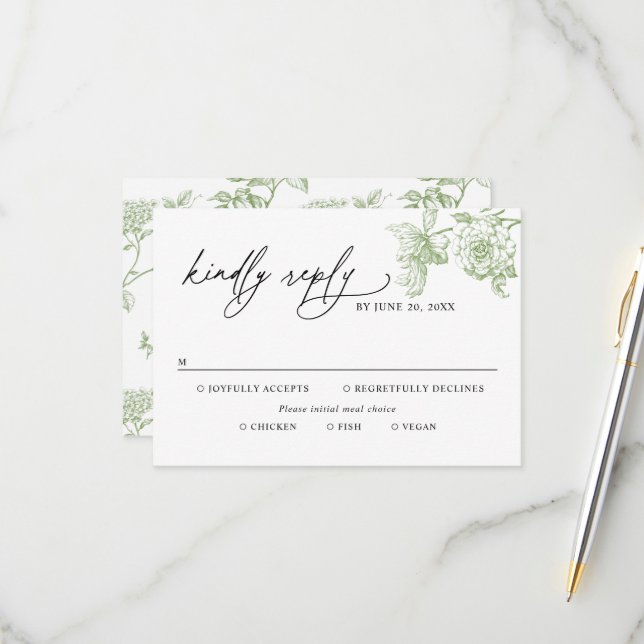 Classic Victorian Green Meal Options Wedding RSVP (Anverso/Reverso In Situ)