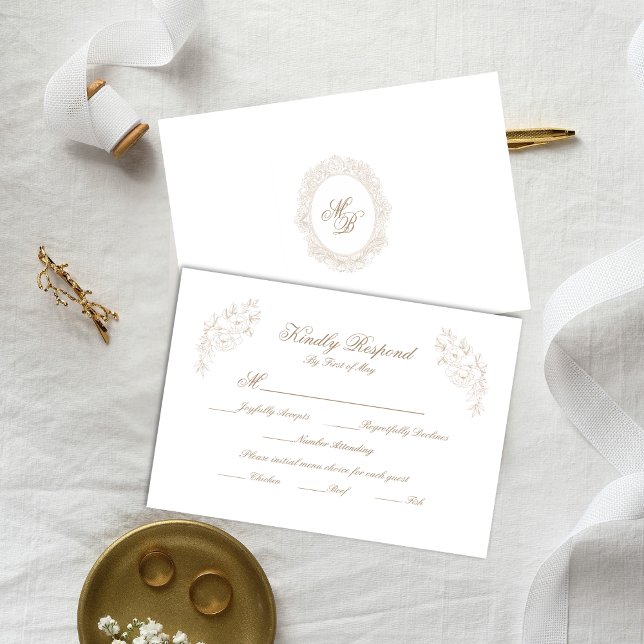 Classic Wedding Monogram Crest RSVP Card (Subido por el creador)