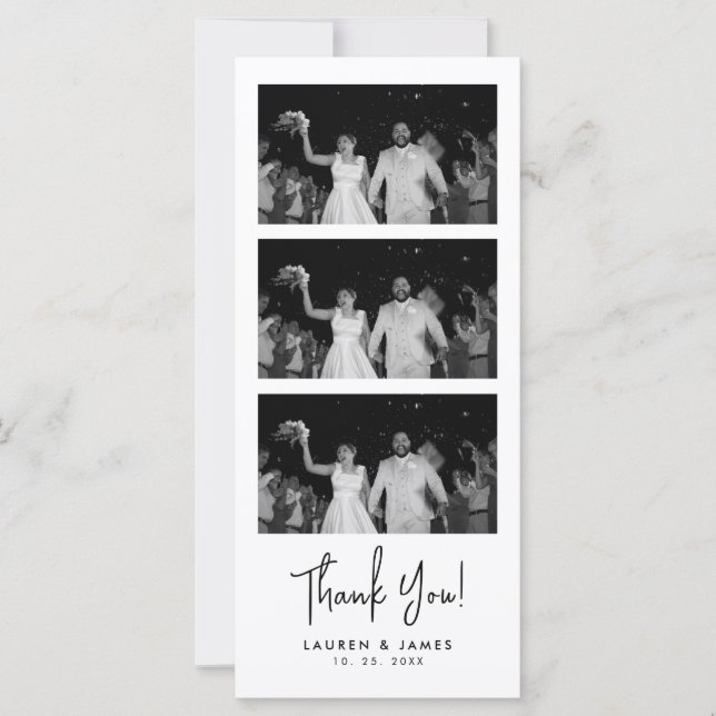 Classic Wedding Photo Strip Thank You Card (Anverso)