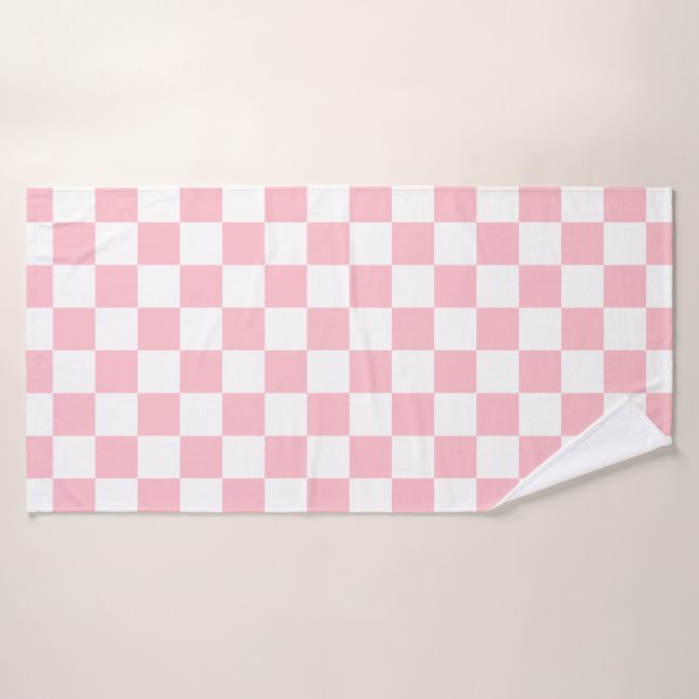 Classic White with Soft Pink Square Pattern Style (Toalla de baño)