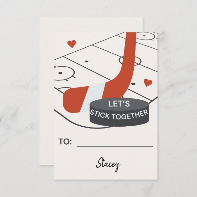 Classroom Valentine Hockey "Let's Stick Together" (Anverso / Reverso)