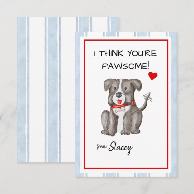 Classroom Valentine "I think you're Paw-some" (Anverso / Reverso)