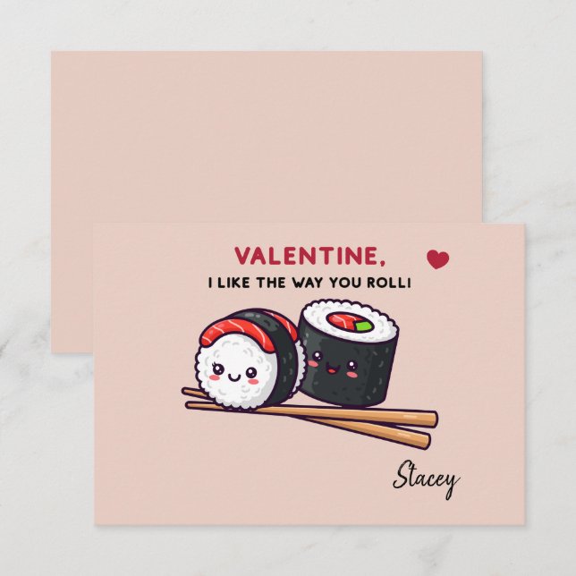 Classroom Valentine "Sushi, Like the Way you Roll" (Anverso / Reverso)