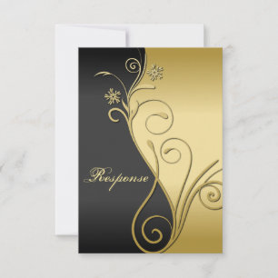Classy Black Gold Floral Boda Respuesta RSVP